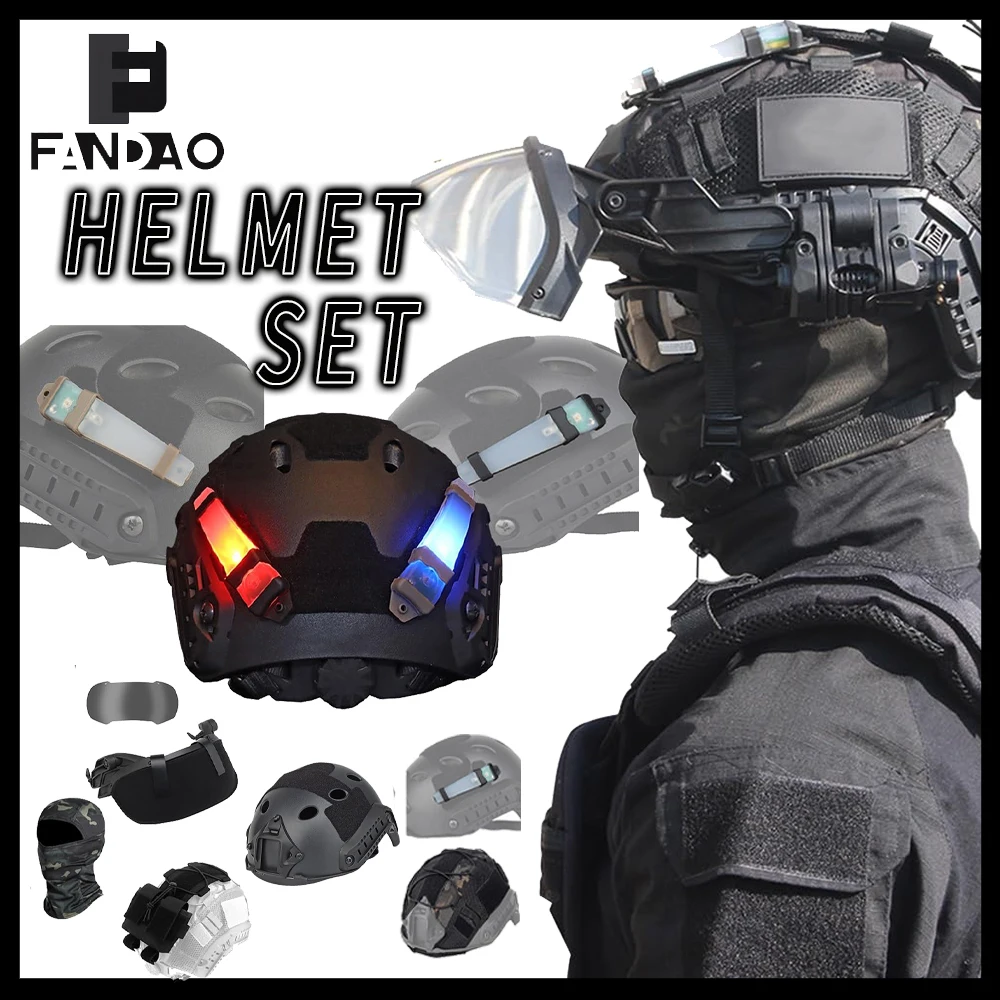 Tactical FAST Helmet Set Airsoft Special Training Protective Equipment with Mask Goggles Helmet Light for CS Shooting Training