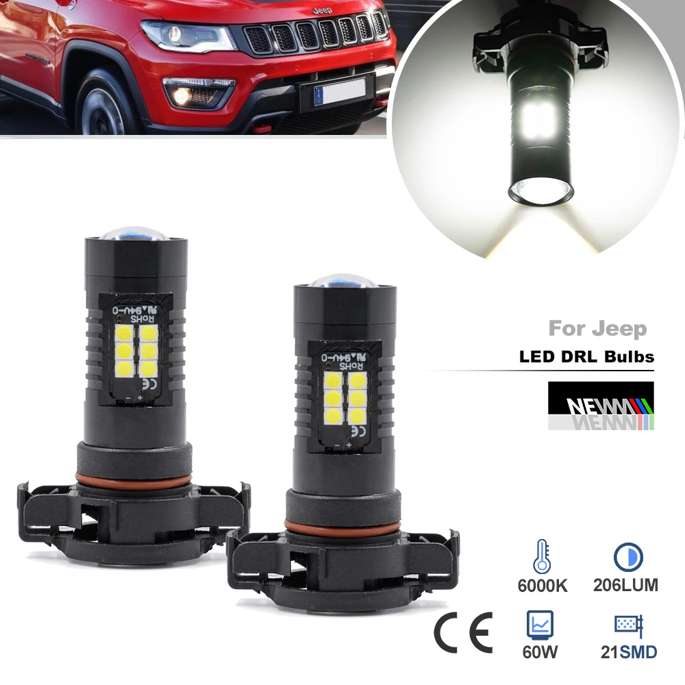 2x LED Daytime Running Lights for Jeep Compass 2017 2018 2019 2020 2021 Canbus PSX24W PSX24 2504 DLRs Bulb Parking Lamp Daylight