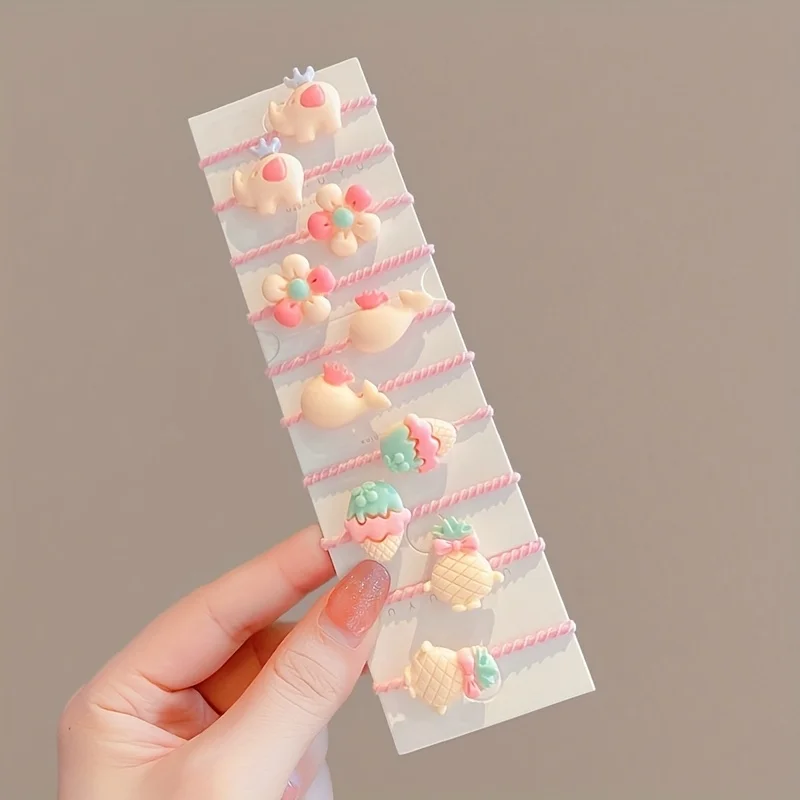 10/50 Packungen mit bezaubernden Haargummis für Kinder | Blumen-, Schleifen- und Eiscreme-Cartoon-Haaraccessoires-Set. – Detail 6