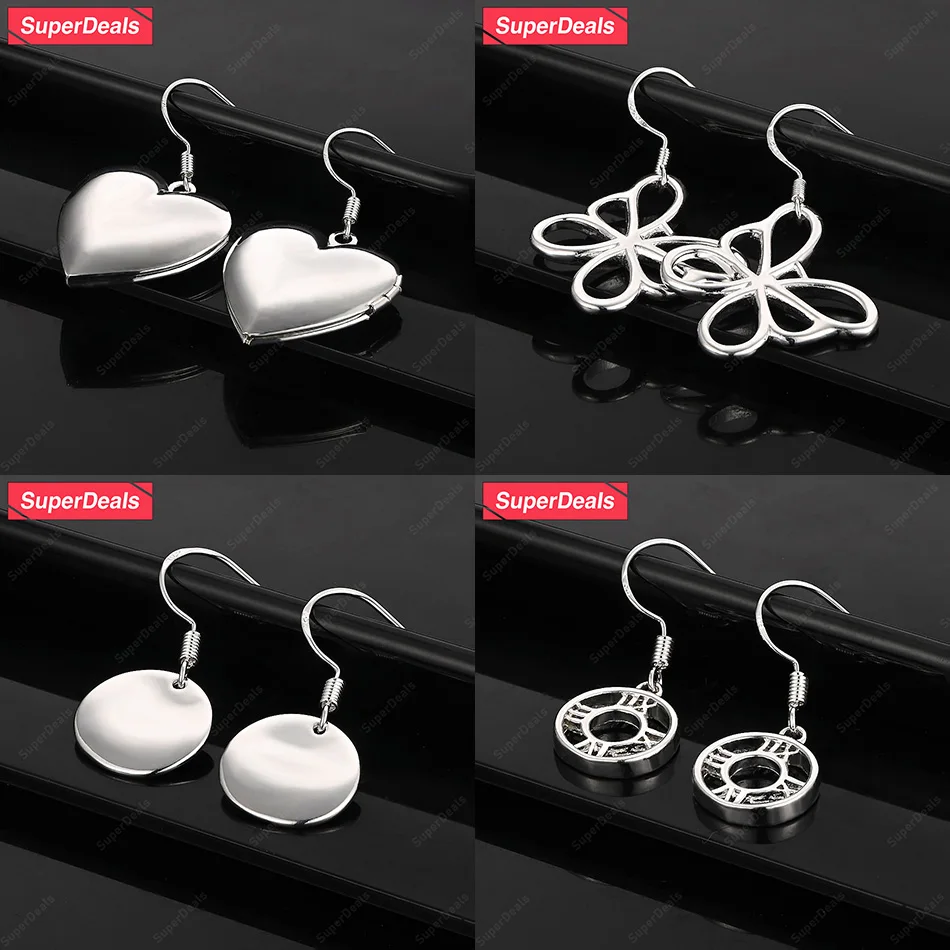

SuperDeals 925 Sterling Silver Heart Butterfly Roman Numerals Round Drop Earrings Women Engagement Party Sweet Cute Jewelry