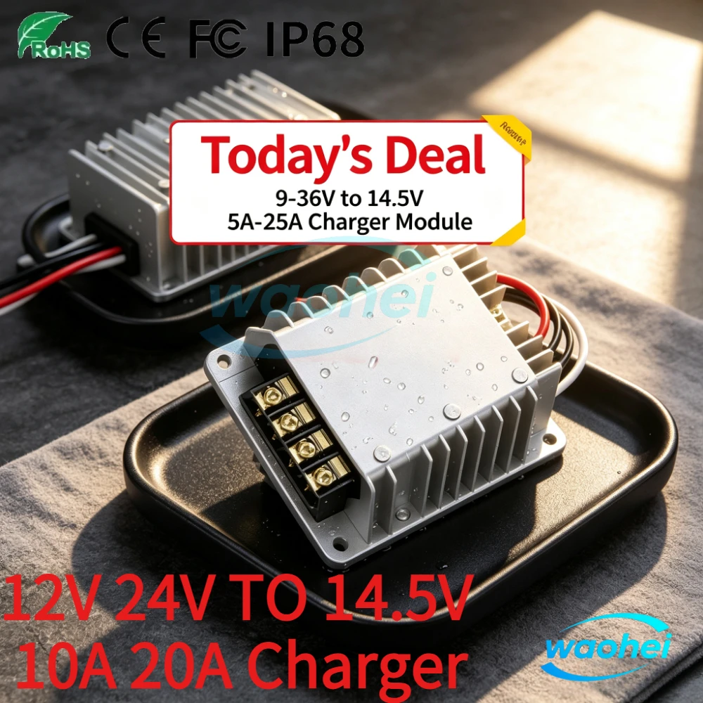 DC-DC Battery Charger 9-36V 12V 24V To 14.5V 5A 10A 20A 25A Voltage Regulator Converter for Lithium Ion LiFePO4 Batteries Life