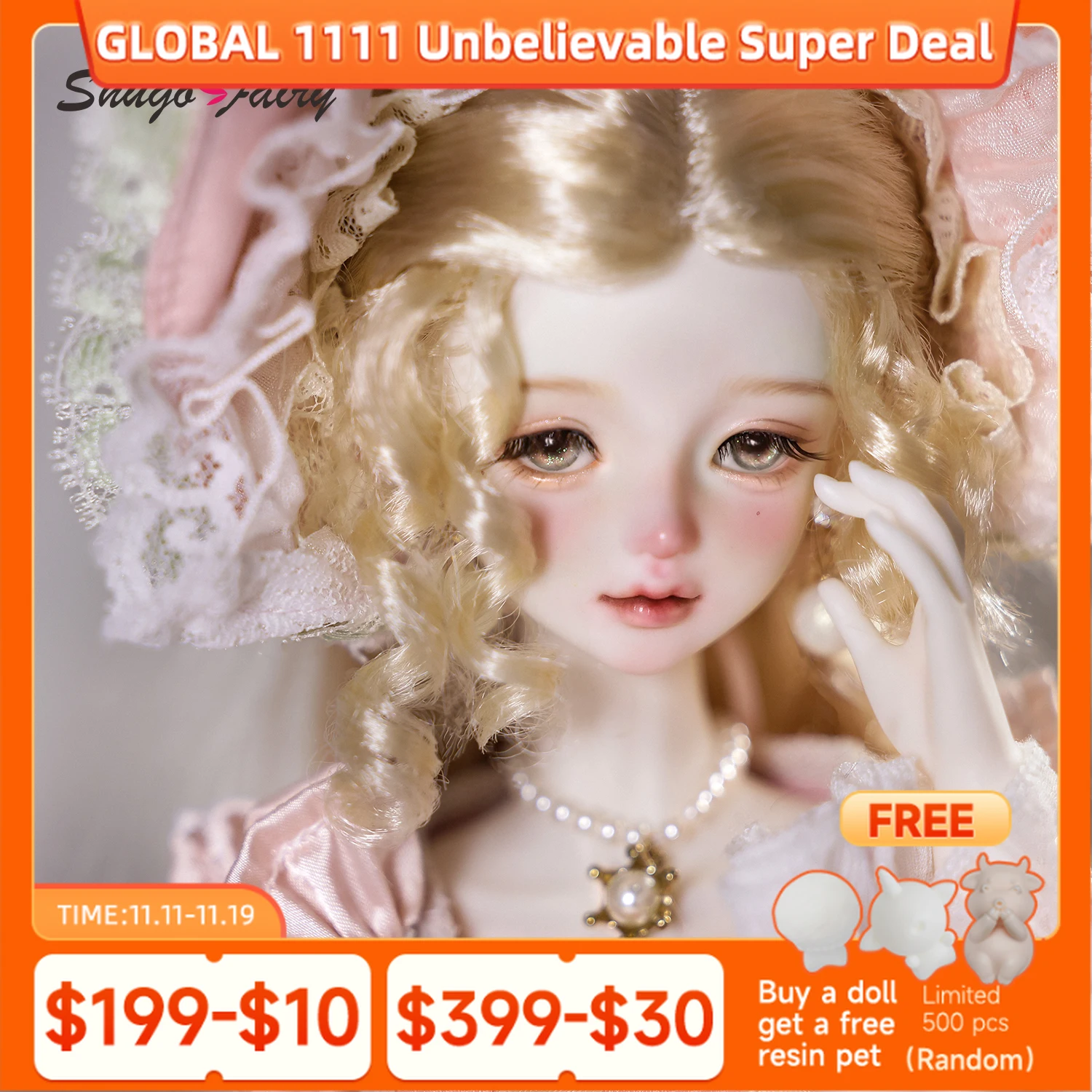 

BJD Doll 1/4 Unana Full Set B Curvy Body Cute Face European Court Rococo Style Lolita Outfit Tiered Dress Shuga Fairy Figure