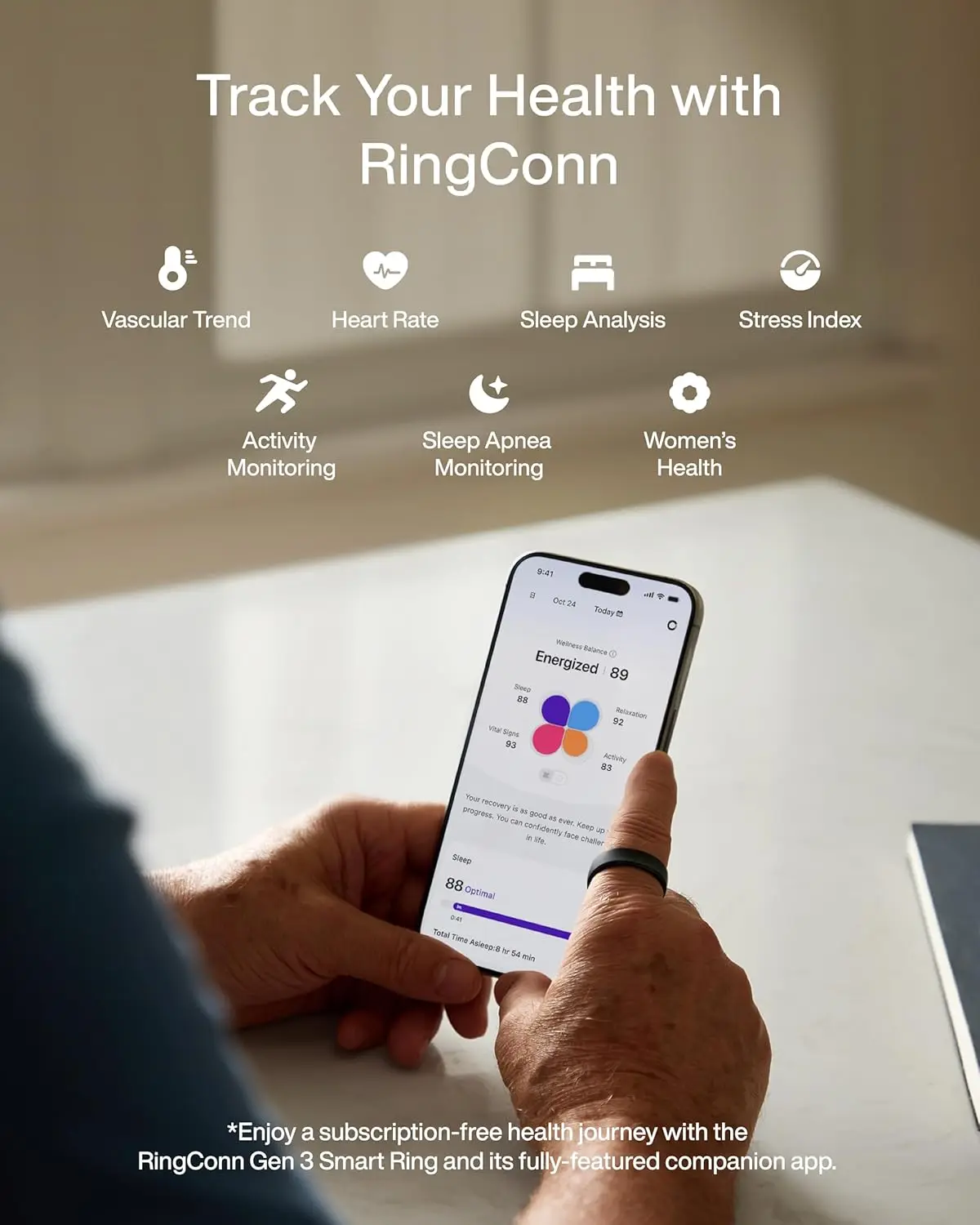 RingConn Gen 3 Smart Ring Vascular Trends Tracking No Subscription App Vibration Alert Sleep Fitness Heart Rate Monitor 14-Day view 4