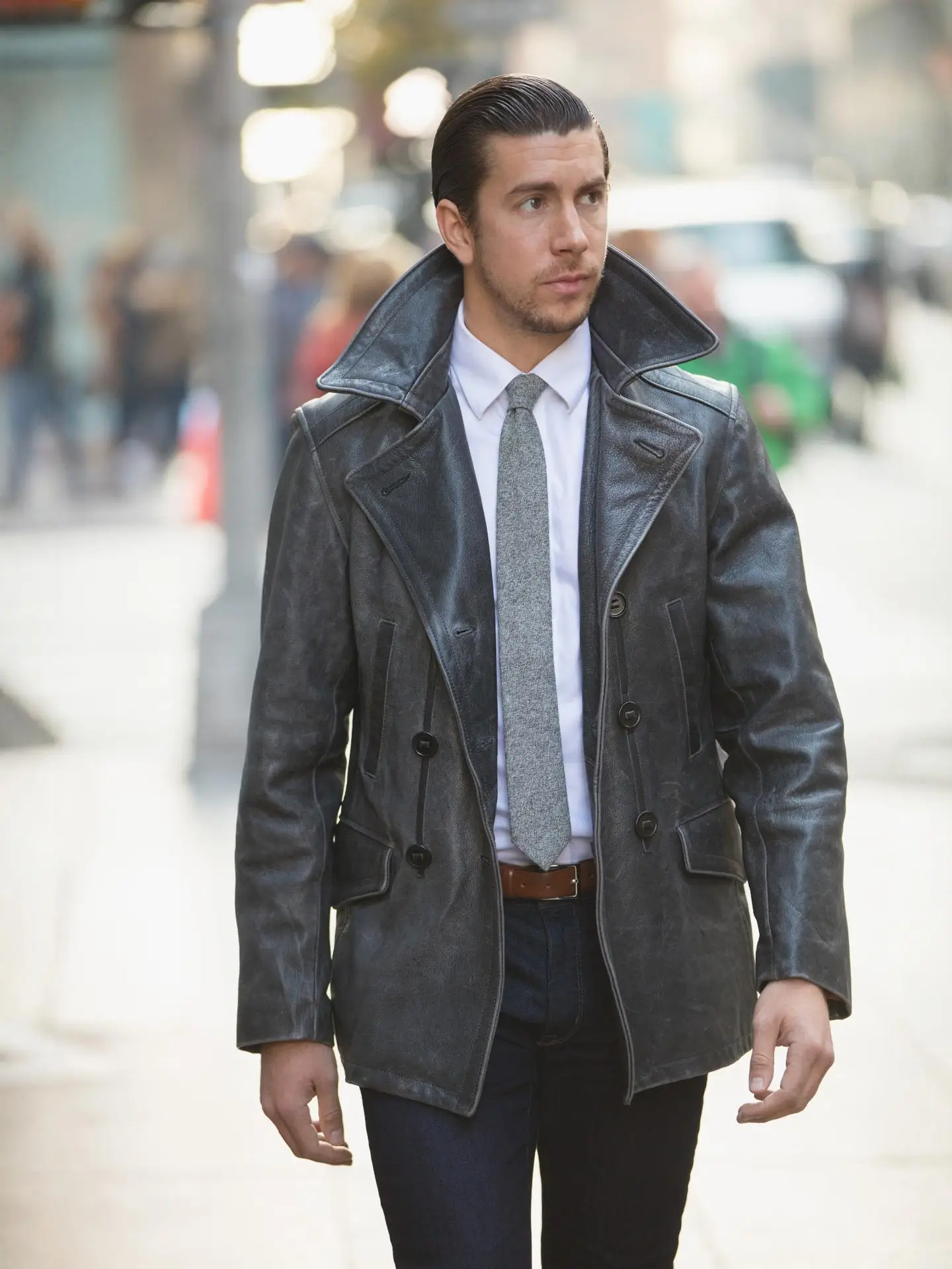 US Navy Submarine Commander's Double-Breasted Mid-Length Coat - American Retro Style, Imported Cracked Cowhide, Hand-Distressed