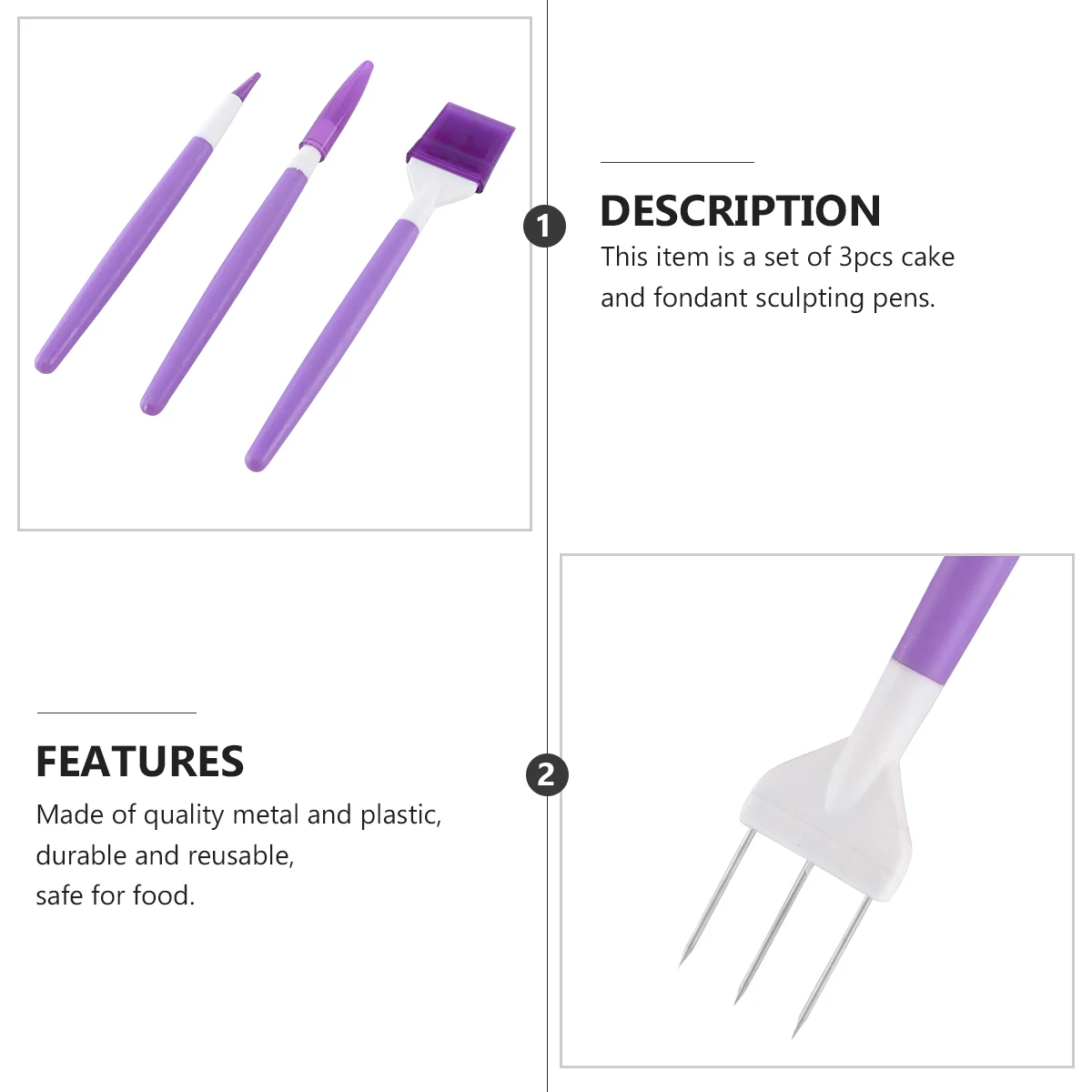 

Fondant Sculpting Tools 3 Patterns Cake Decorating Pen Reusable Eco Friendly Metal Plastic Kitchen Gift Baking Suite