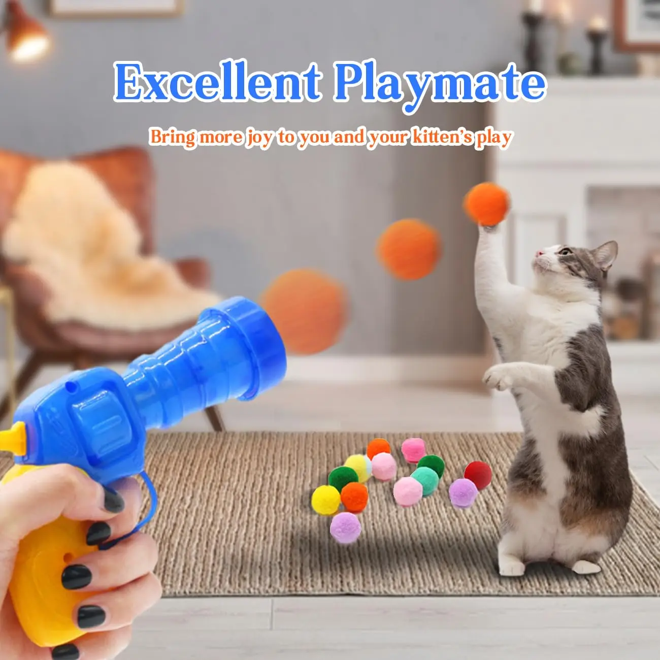 Cat Plush Ball Shooting Gun Silent Toy Interactive Relief Self Hi Fun Micro Elastic Static Sticking Fur Set Color Random