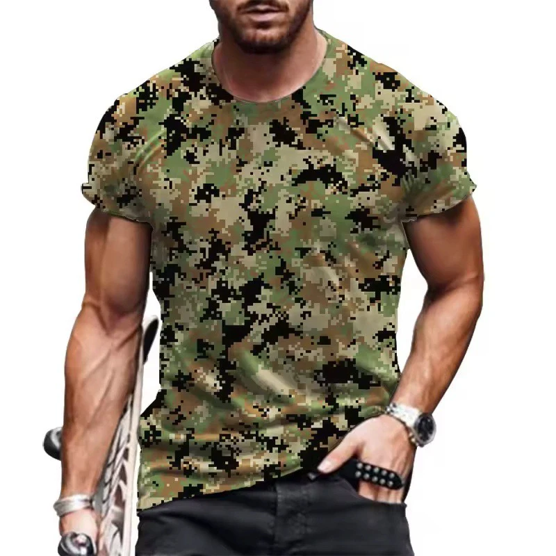 Herren 3D Camouflage T-Shirt Kurzarm Rundhals Casual Sport-T-Shirt Digital Camo Streetwear Mode Herren T-Shirts und Tanktops – Detail 1