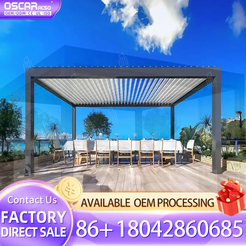 Outdoor Patio Garden Deck Backyard Use Motorized Aluminum Pergola Custom Size Eco Friendly LED Lighting Sun Shade Shelter Gazebo