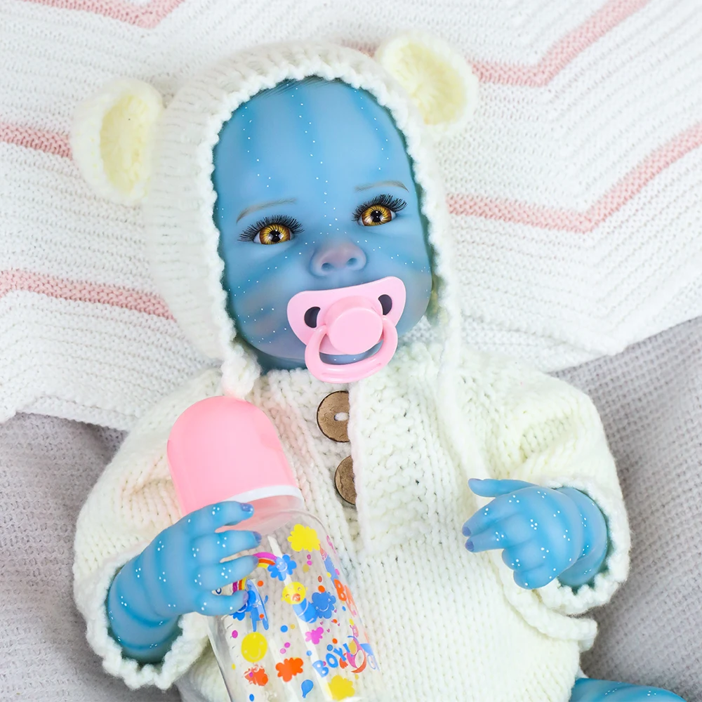 18-Zoll-Ganzkörper-Reborn-Baby-blaue Puppen Handdetailliertes Gemälde Fee Avatar Lebensechte echte Soft-Touch-kleine Puppe süßes praktisches Baby