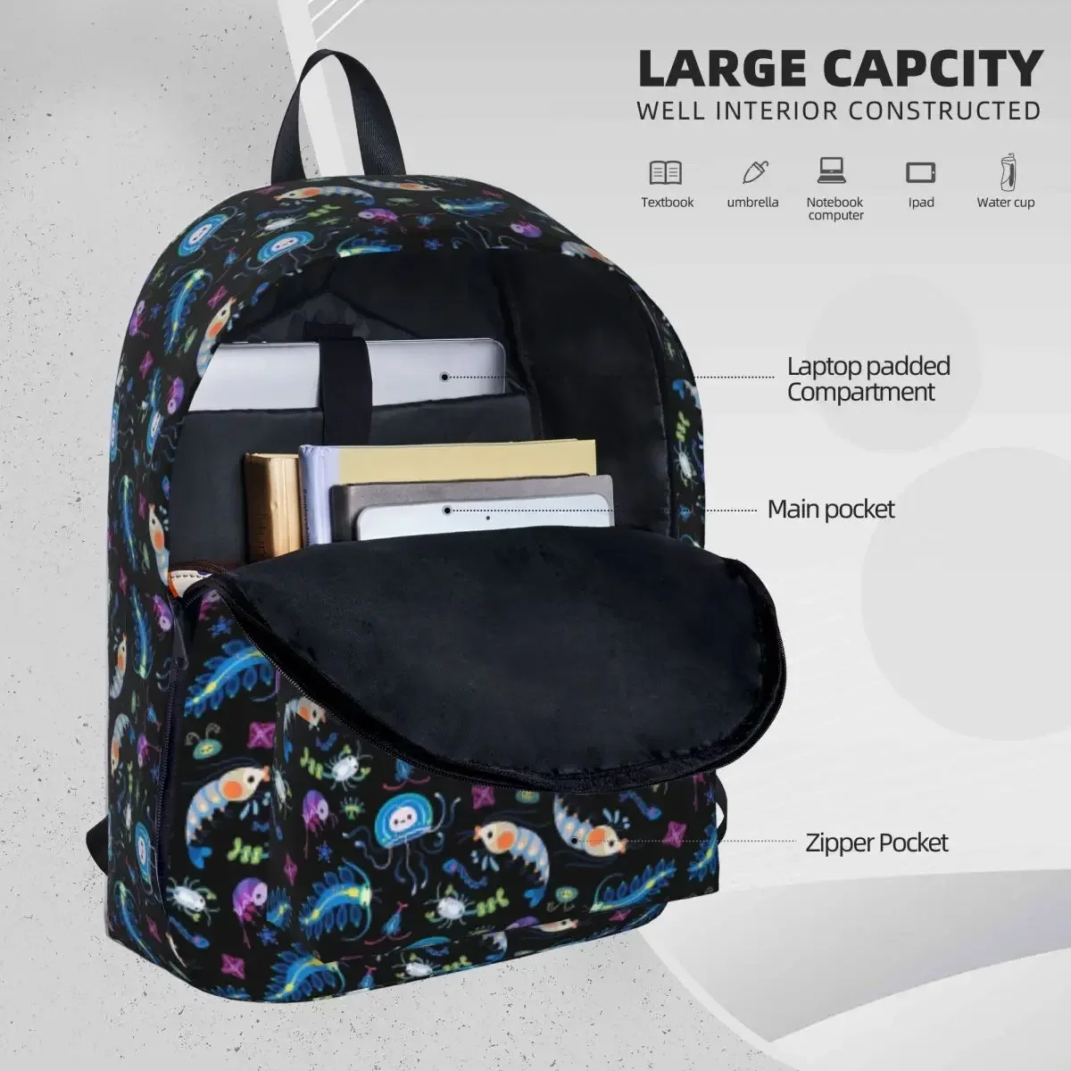 Zooplancton-mochila de gran capacidad para estudiantes, bolso de hombro para ordenador portátil, mochila de viaje impermeable, mochila escolar para niños