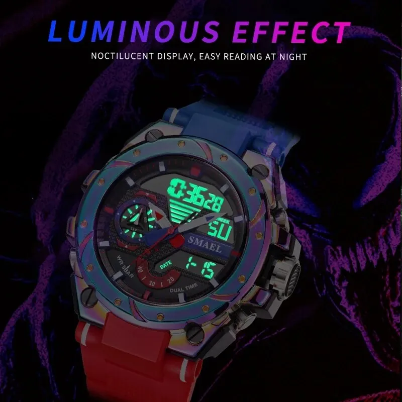 SMAEL Sport Quartz Watches LED DisplayShock Resistant 50M Waterproof Alarm Clock Analog Digitals 8060 For Men - Image 3