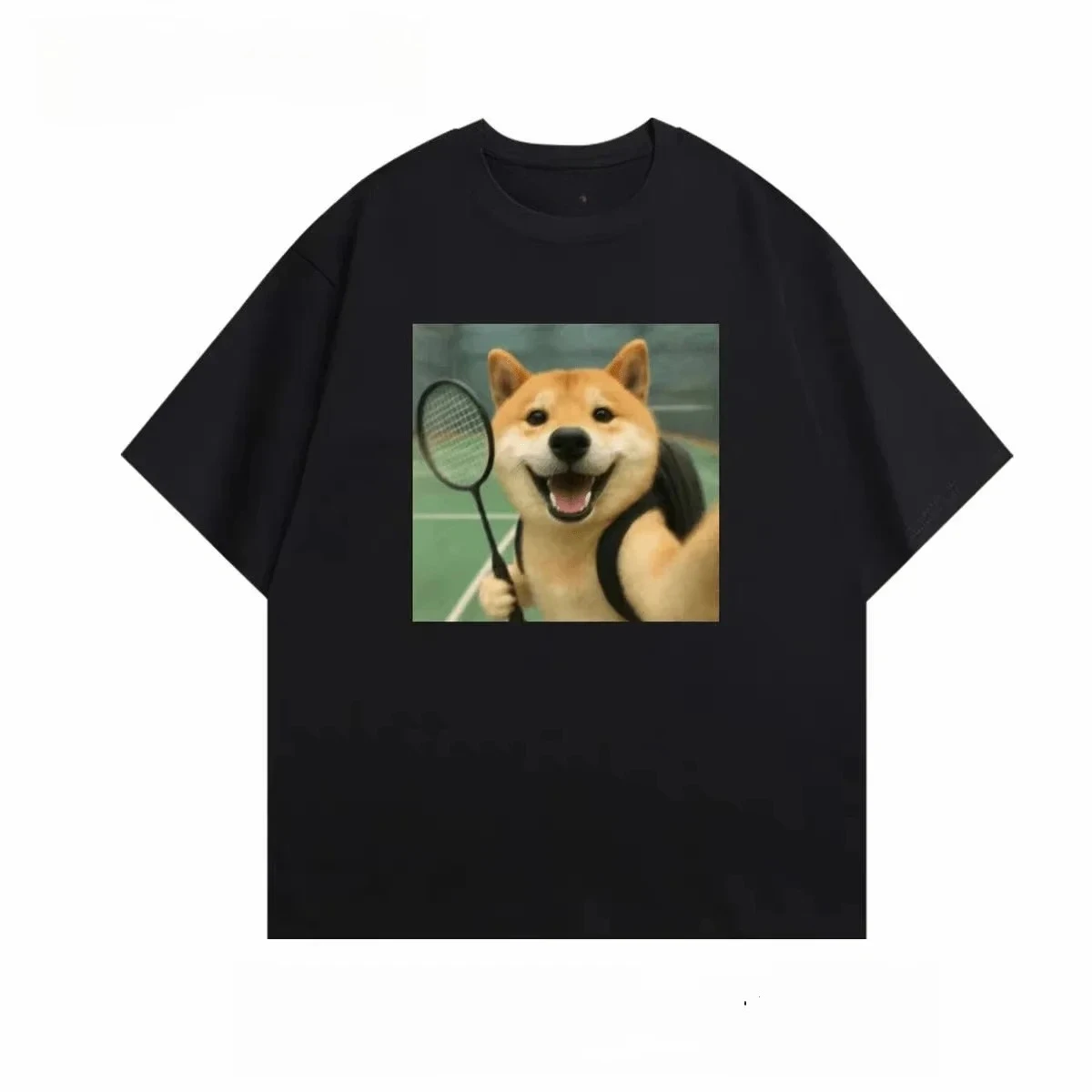 Cute Shiba Inu Printed Short Sleeve T-shirt Women Dogs Playing Badminton Casual T-shirt Animals Funny Dog Short Sleeve Tee Tops