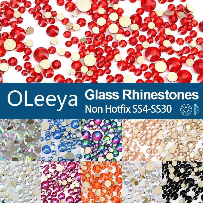OLeeya SS4-SS20 Mix Size Clear Crystal Non-Hotfix Gold FlatBack Rhinestones DIY Glitter Stones 3D Nail Art Accessories