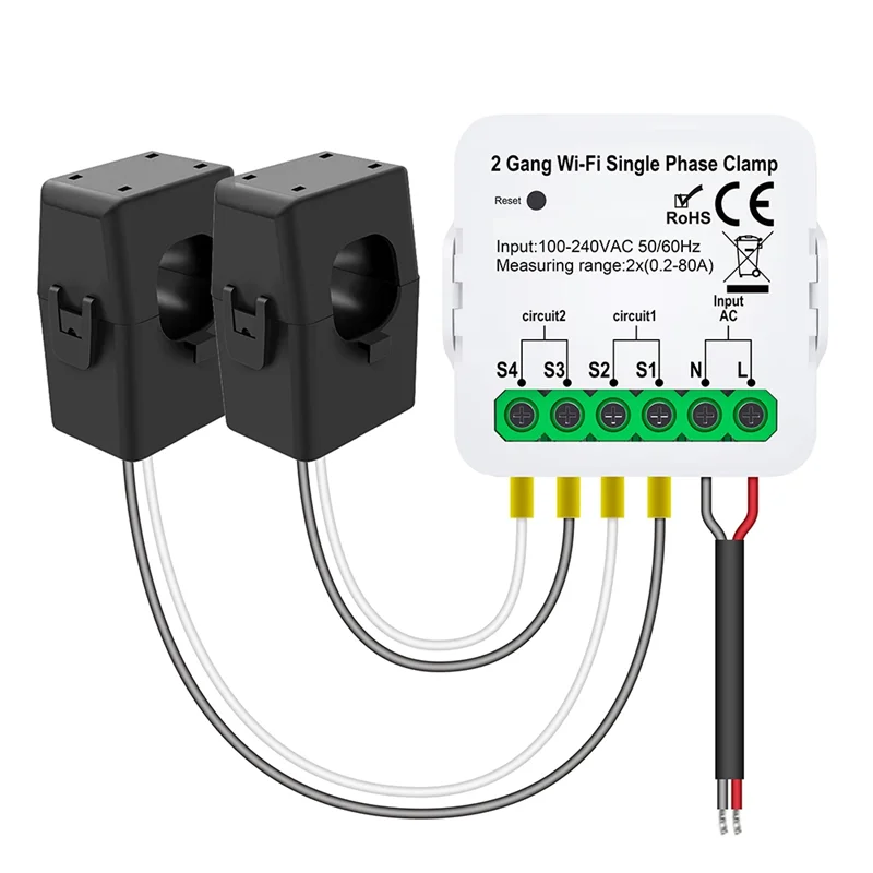A45U Tuya Wifi Smart Meter Tuya Wifi Smart Meter Current Transformer Sensor Clamp Ahli Statistik 1/2 Channel Impor Daya 80A 2CT