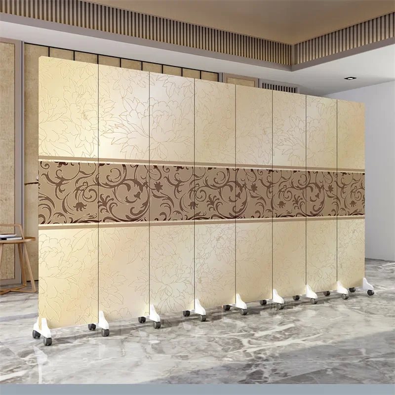 Modern Chinese Style Double Sided Folding Screen Partition Mobile Room Divider for Hotel Lobby Restaurant Private Space