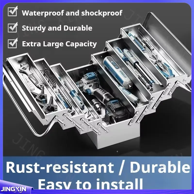 custom for Four Layer Stainless Steel Tool Box Portable Heavy Duty Storage Organizer Hand held Industrial Hardware Case