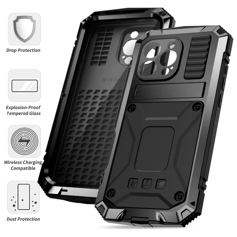 New Metal Phone Case For iPhone 16e 15 Pro Max 14 Plus Luxury Aluminum Shockproof Cover Full Protection Military Shell