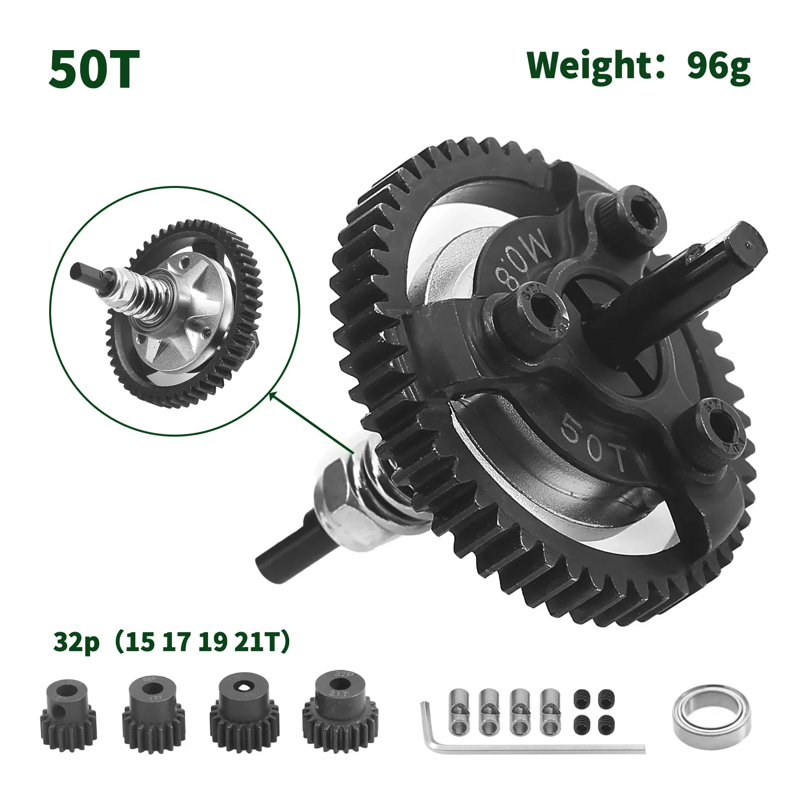 Steel M0.8 50T 52T 54T 56T Spur Gear Slipper Clutch and Pinion Gear for 1/10 Traxxas Ford Fiesta Telluride RC Car Upgrade Parts