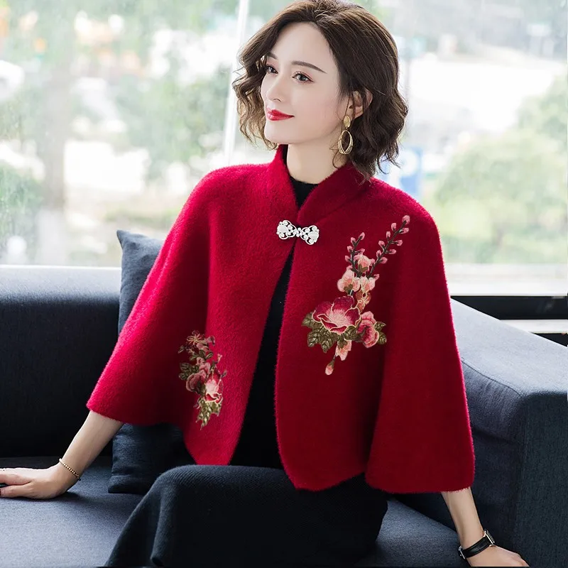 

Имитация меха норки, вышитая шаль, утепленное осенне-зимнее бархатное пальто, элегантный роскошный плащ-накидка для свадеб, вечеринок и торжественных мероприятий