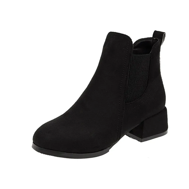 Botki damskie jesienne buty zimowe wsuwane okrągłe Toe 3.5cm kwadratowy obcas solidne Casual czarne botki w kolorze wielbłądzia rozmiar 35-43