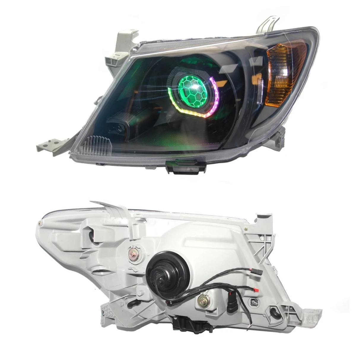 Colorful LED 2pcs Headlight for Toyota Hilux Vigo 2008-2011 Controllable angel eye RGBW daytime running light