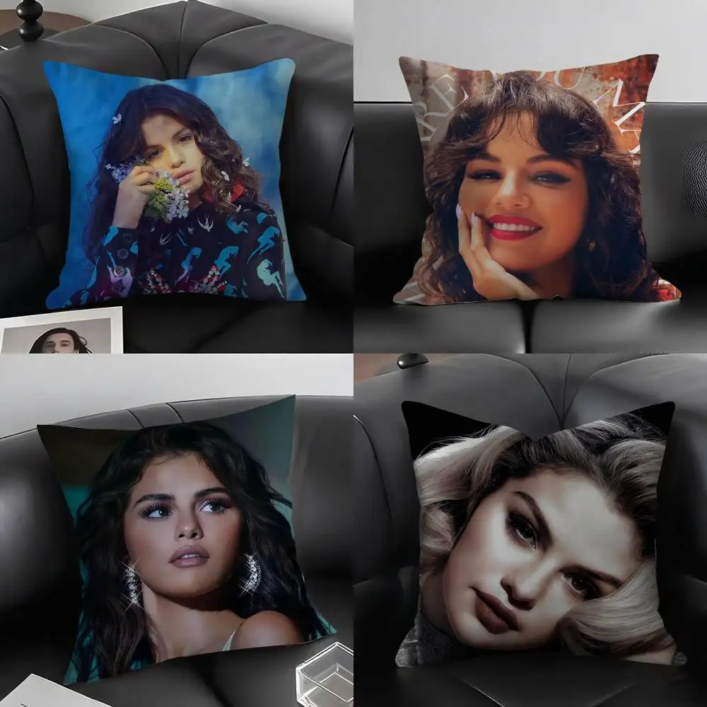 

Hot Singer S-Selena G-Gomez Pillow Case Home Dorm Chair Back Short Plush Double-sided Printing Office Nap Time Cushion Cover