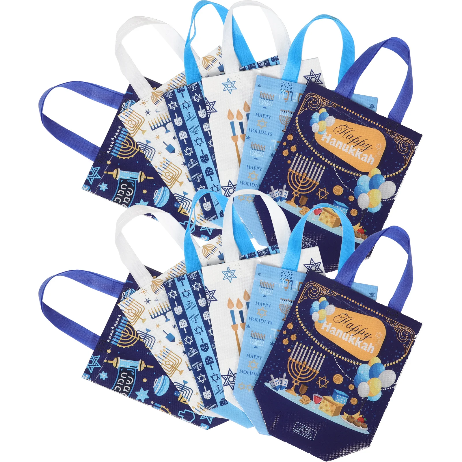 

12Pcs Handbag Gift Hanukkah Stylish Non-Woven Tote Bags for Party Favors Festival Present Reusable Shopping Pouch Holiday Theme