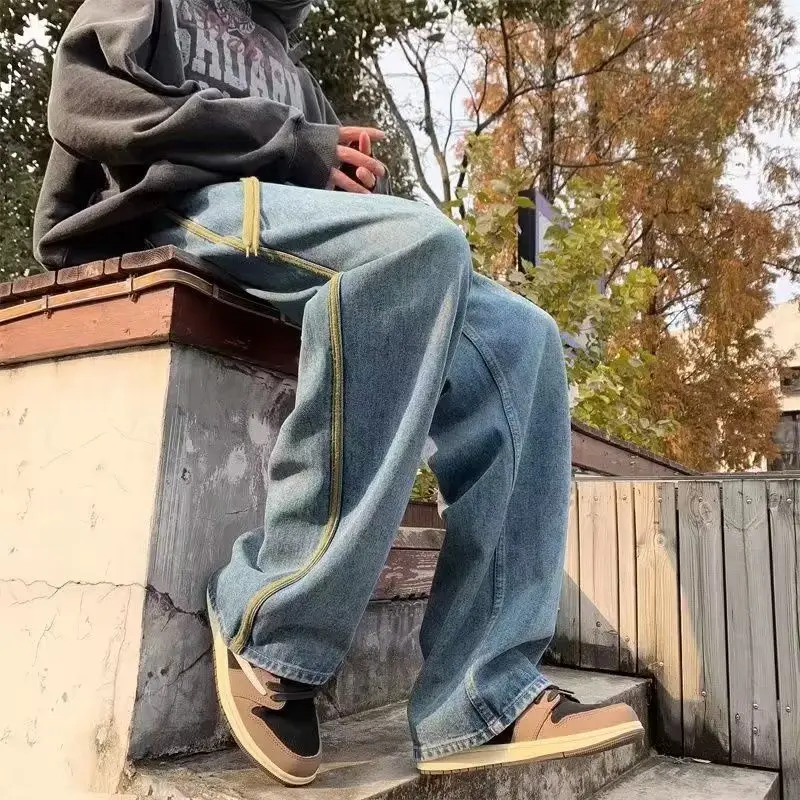 

Мужские джинсы Waed American High Street, повседневные, свободные, прямые, осенние, новинка, в стиле Слэш-хонгконг, свободные брюки в пол