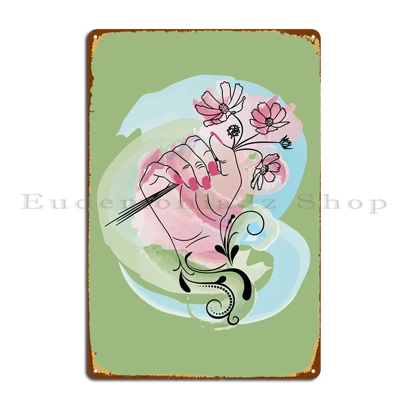 Bouquet Of Flowers In Hand Metal Signs Designer Club Bar Club Garage Painting Tin Sign Poster