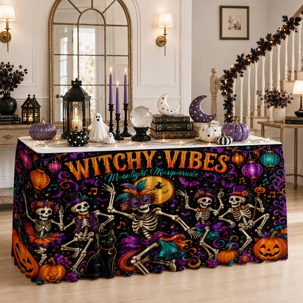 Send a tablecloth 1 piece. Witch theme. Moonlight makeup party. Halloween skull tablecloth. Polyester gothic style.xzj