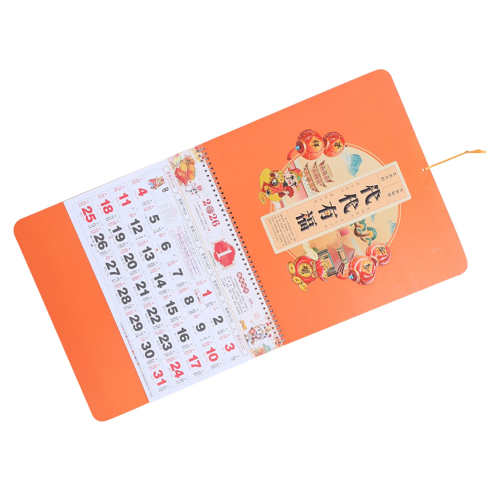 

Chinese Hanging Wall Calendar 2026 Year of Horse Orange Scroll Monthly Planner Home Office Lunar Zodiac Calendar