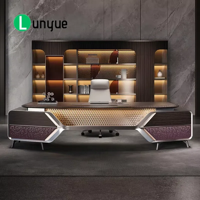 Modern Large Wooden Executive Desk Durable MDF Manager Office Table Luxury Workstation for Home Business Furniture