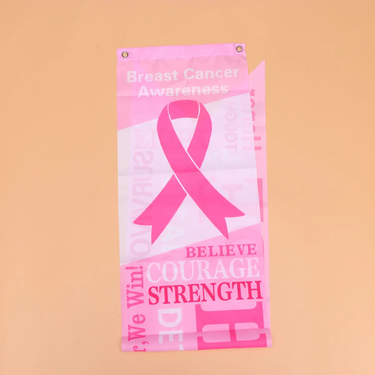 2Pcs Pink Ribbon Wall Decor Health Banner Bunting for Breast Cancer Awareness Door Window Table Hallway Tree Hanging Decoration