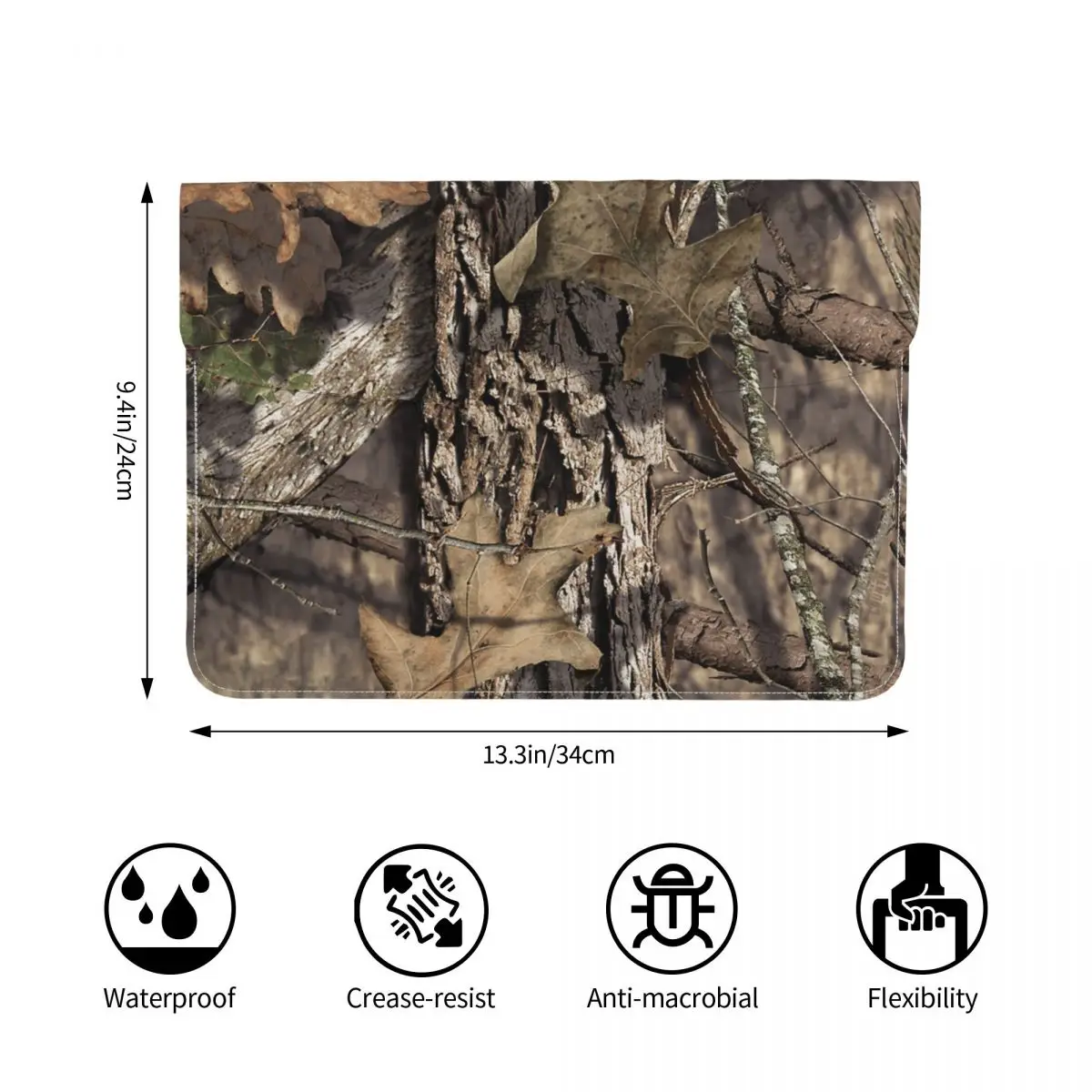 Real Tree Camouflage Camo Pattern PU Leather Horizontal Laptop Sleeve Shockproof Soft Lining Notebook Case 13 Inch