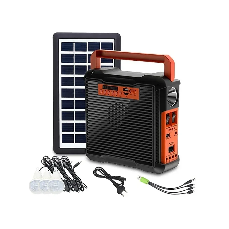 Solar Light Solar Power Panel Generator Kit with 3 LED Bulbs Bluetooth Radio Speaker for Outdoor Camping Emergency Power Supply