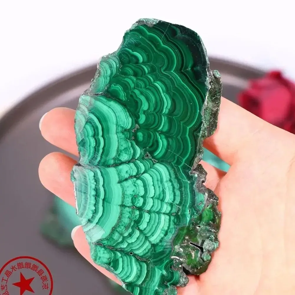 Polished Green Malachite Slabs Natural Crystal Stone Sheet, Rough Quartz Specimen for Reiki Healing, Feng Shui Home