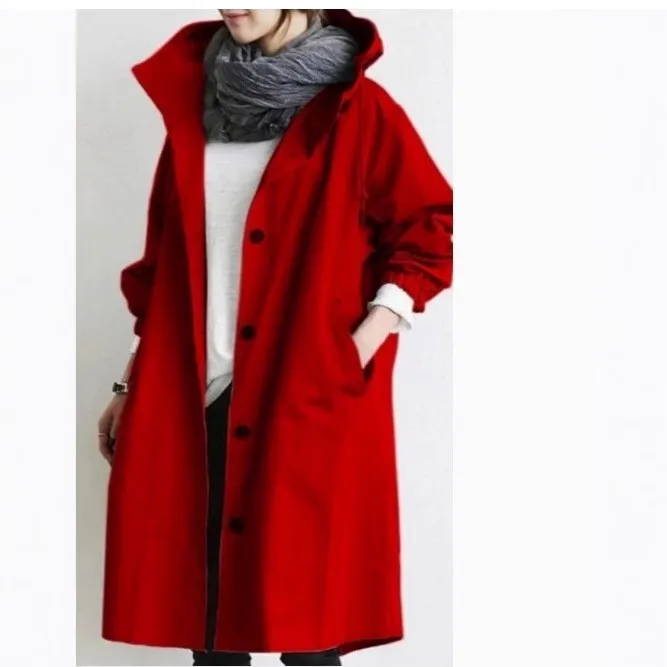 Long Sleeve Hooded Mid Length Coat with Medium Thickness Conventional Sleeve Elegant Business Office Style Women Trench Coat