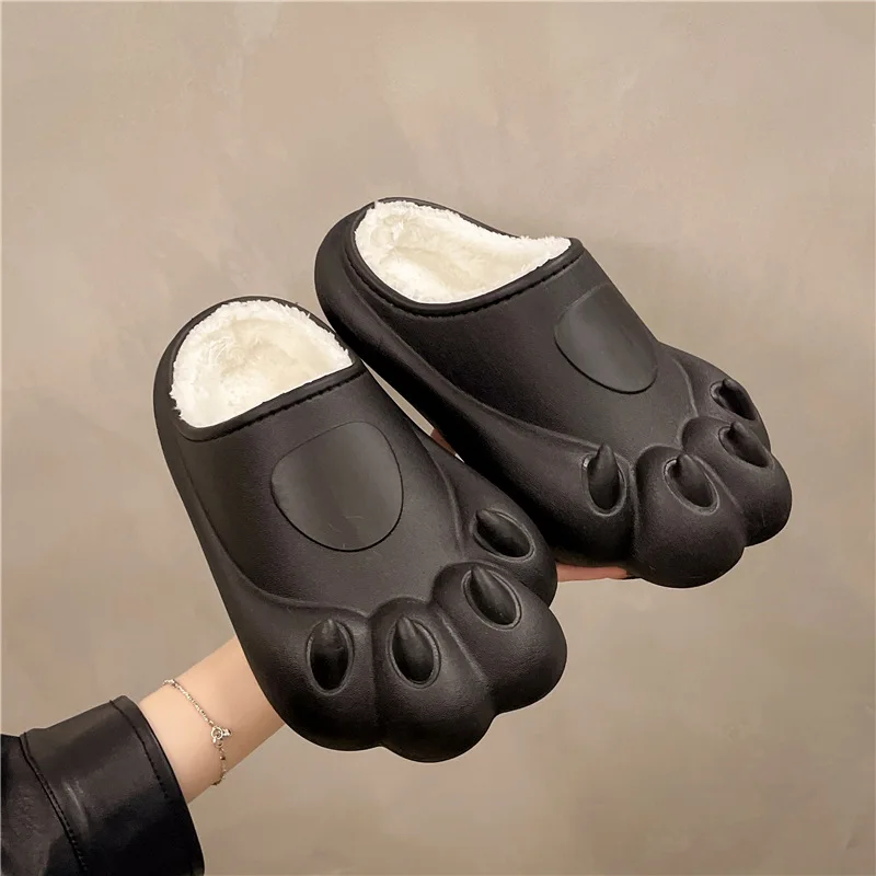 

fluffy waterproof bear feet slippers women winter room furry slides woman home mules shoes plush slipper animal claw paws shoes