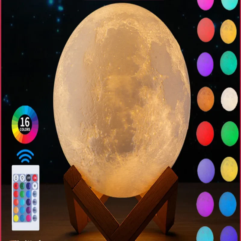 3D Print Moon LED Table Lamps USB Chaged Touch/Remote Control LED Night Light 10 Levels Dimmable With 24 Key RGBW Controller