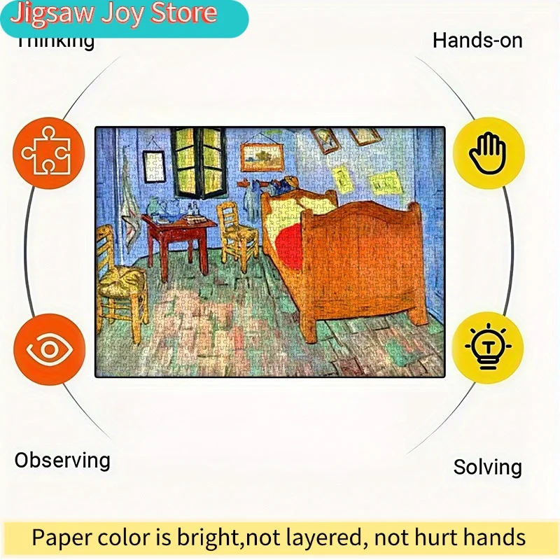 Van Gogh'S Bedroom Masterpiece Jigsaw Puzzle - High-Quality White Cardboard, Colorful & Artistic Design, Ideal for Family Int