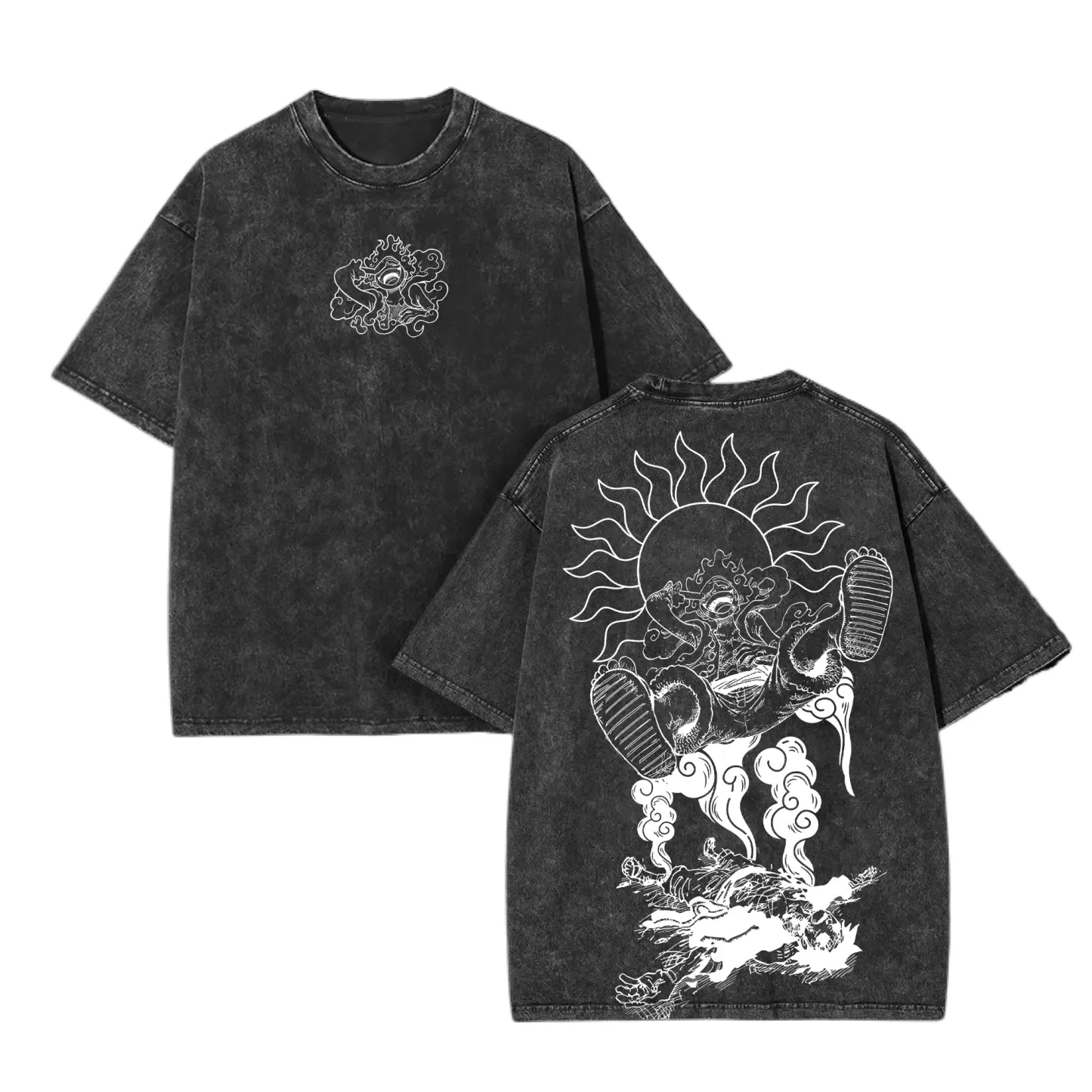 2026 ONE PIECE Anime Nika Luffy Gear5 Harajuku Retro Cotton Washed T-shirt Men Streetwear Women Short Sleeves Unisex Top Summer
