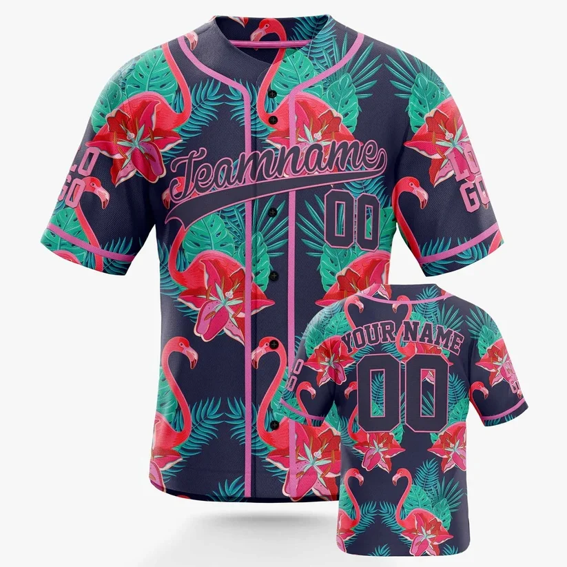 Custom Hawaiian Baseball Jersey Blue and Orange With Piping - Design Your Own 3D Printed Men For Women Shirt Casual Team Shirts