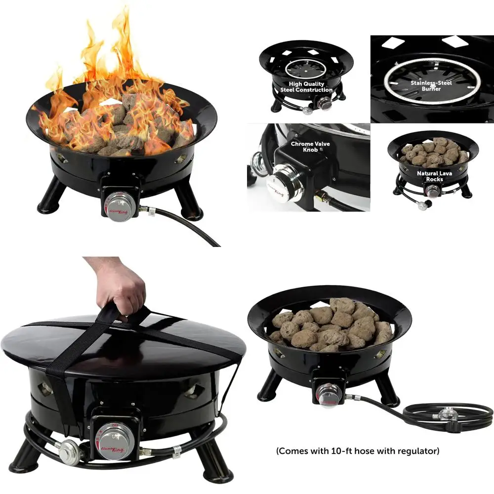 

Portable 24-inch Flame King Propane Fire Pit with 58K BTU, Ignition System, Cover, and Carry Straps for Outdoor Adventures