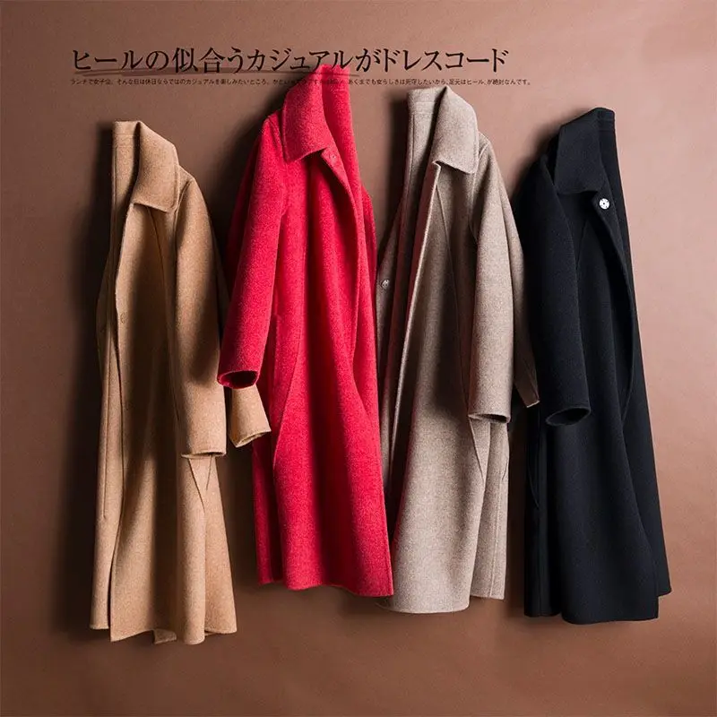 

Корейское шерстяное пальто, женское осенне-зимнее новое повседневное пальто с кукольным воротником, длинное пальто средней длины, свободный крой, цвет све