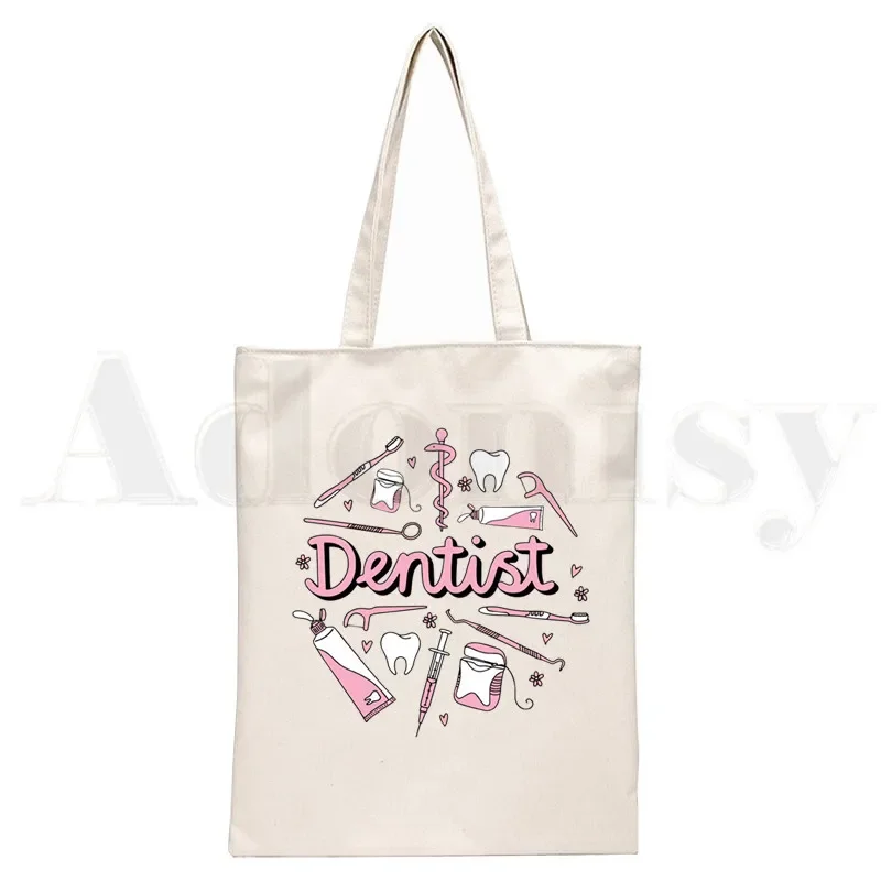 Tooth and Dentist Graphic Aesthetic Funny Fashion Handbags Shoulder Bags Casual Shopping Girls Handbag Women Elegant Canvas Bag