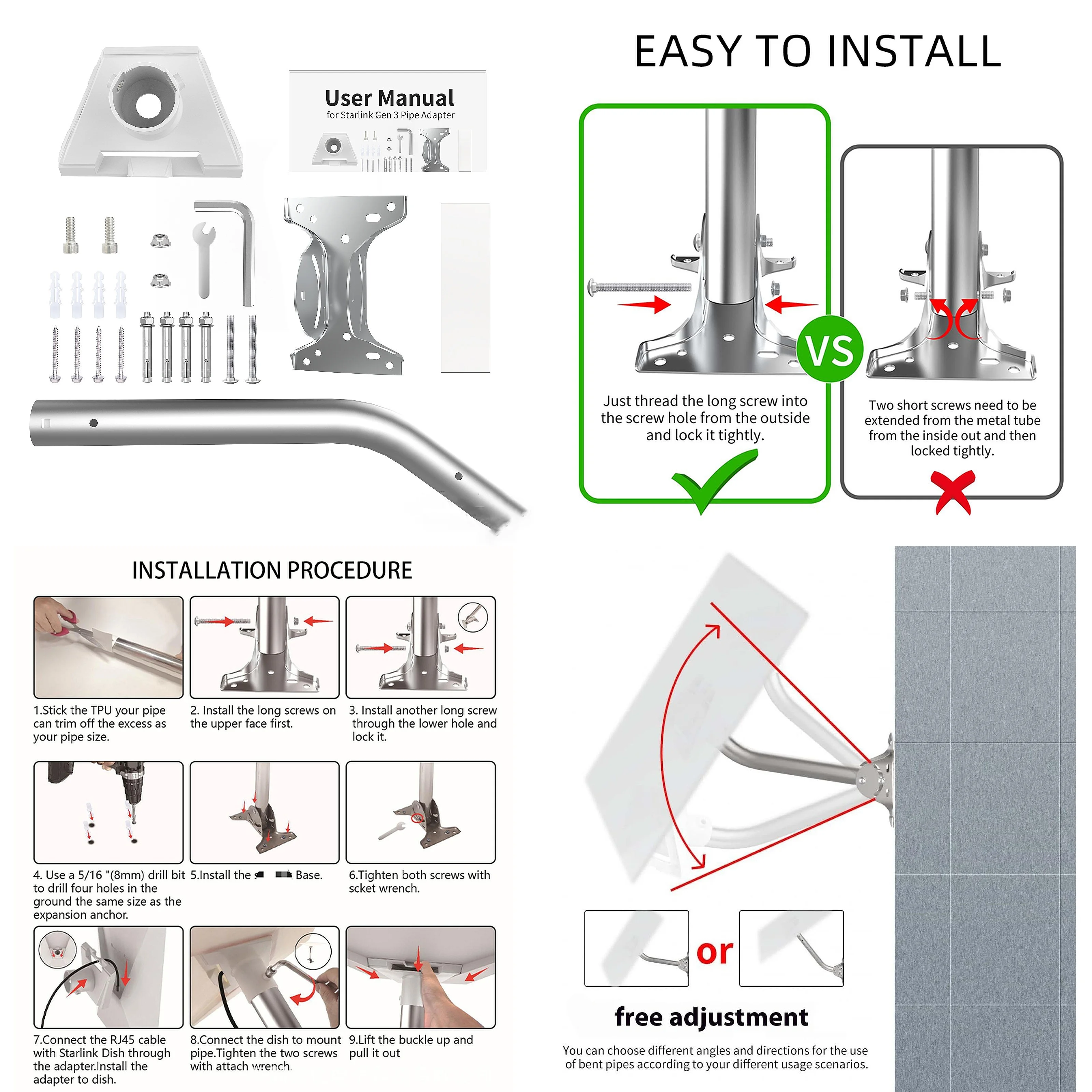 starlink-mini-gen3-v3-installation-kit-lowest-price-metal-wall-mount-internet-kit-satellite-adjustable-rod-tube-roof-adapter