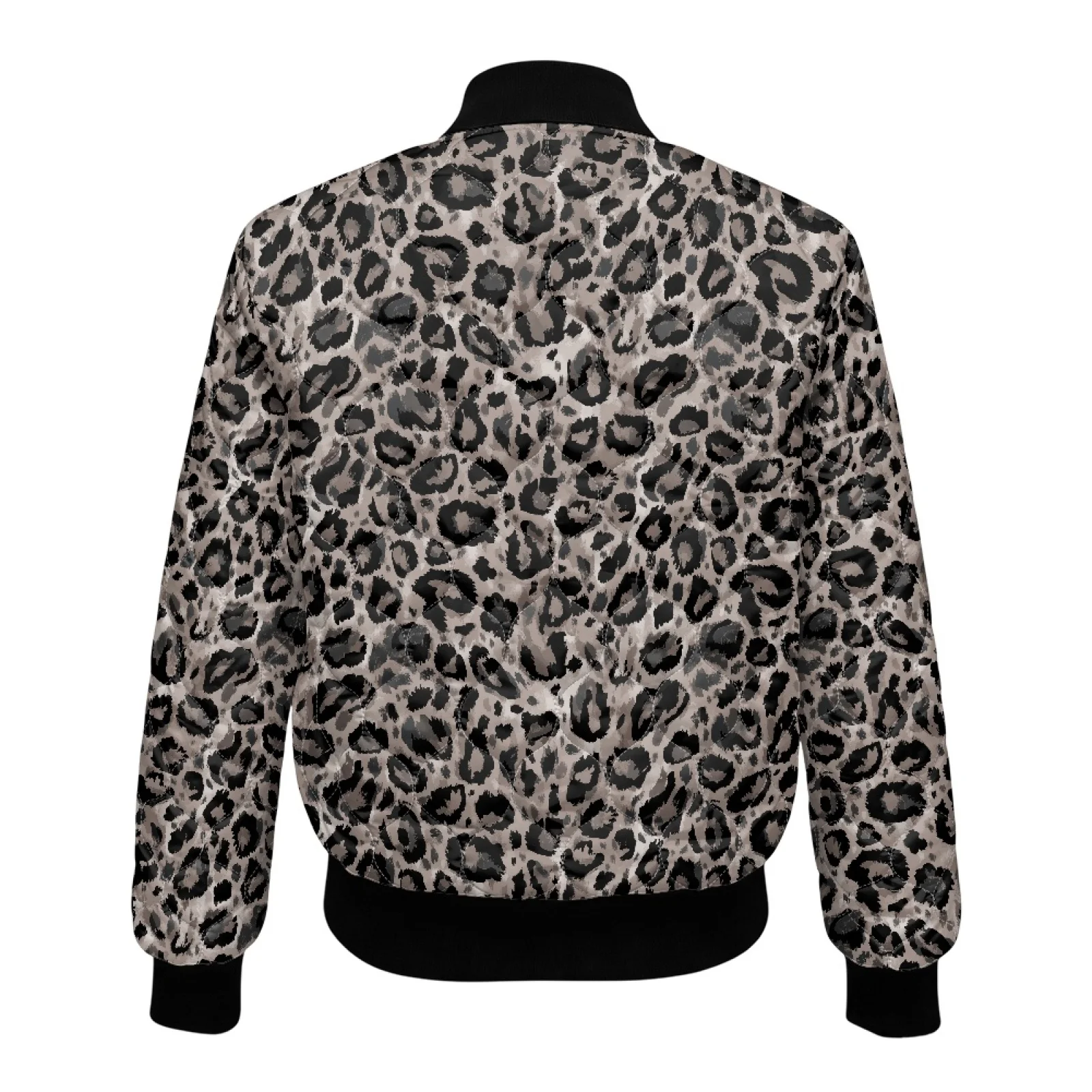 PENSTROLL Women Leopard Print Long Sleeve Padded Zipper Jacket, Lightweight Water Resistant Quilted Coat for Vacation Commuting