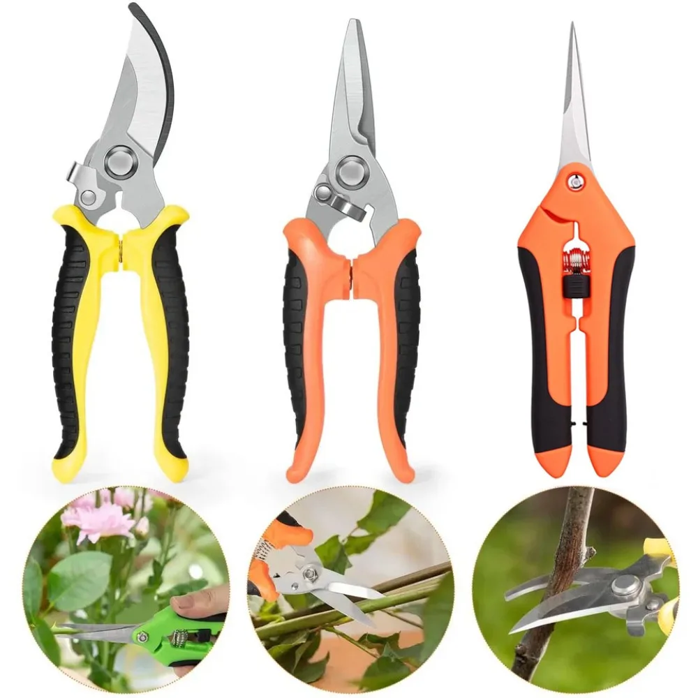 Garden Pruning Shears Set Stainless Steel Gardening Scissors with Non-slip Ergonomic Handles Suitable for Different Plant Types
