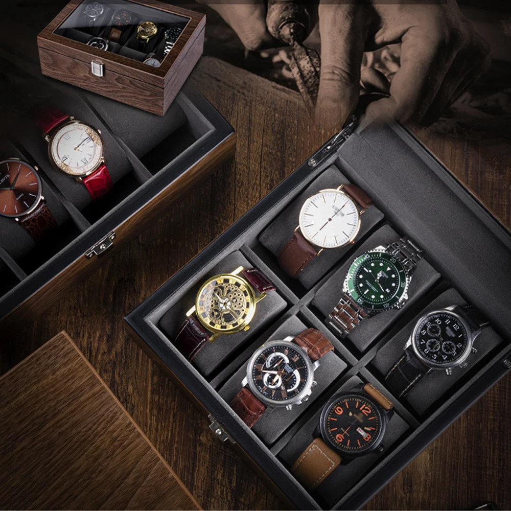 Walnut Wooden Watch Storage Box Multi Slots Display Organizer Case for Mechanical Watches Bracelets Bangles Home Collection