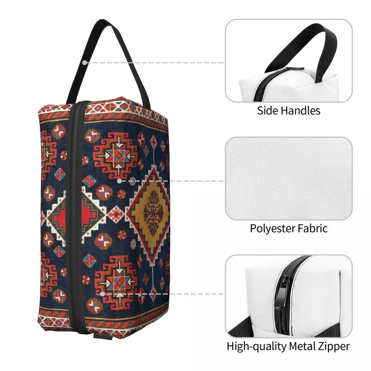 Saco cosmético de grande capacidade, tapete persa antigo, estampa boêmia, étnico geométrico, maquiagem Kilim, sacos de higiene pessoal, personalizado